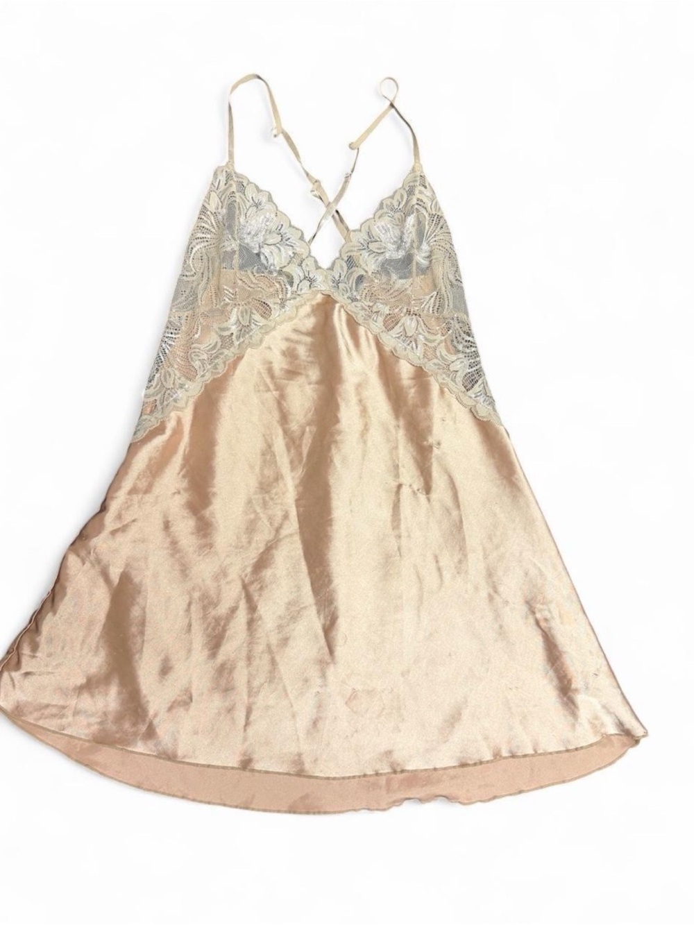 Satin Lace-Trim Chemise in Champagne